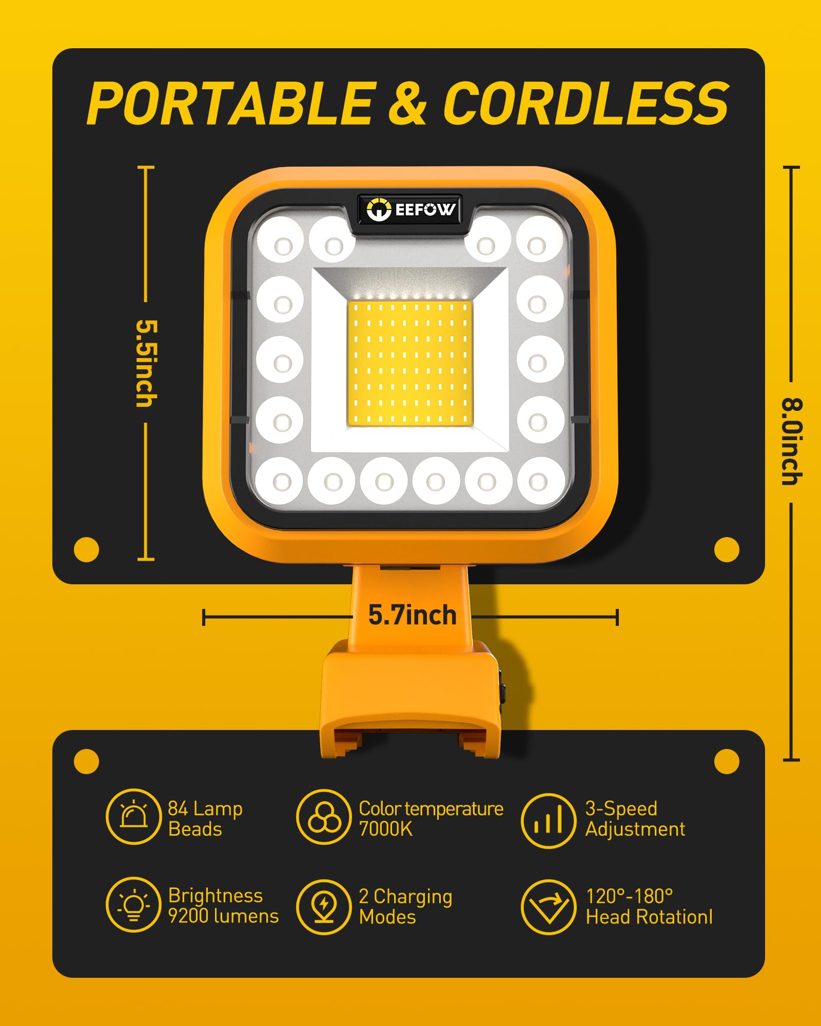 EEFOW Dewalt-compatible design supports 18V/20V batteries for flexible power