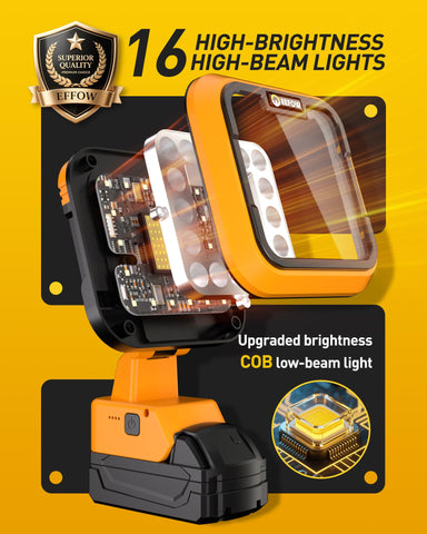 EEFOW work light in spotlight mode provides focused long-range illumination