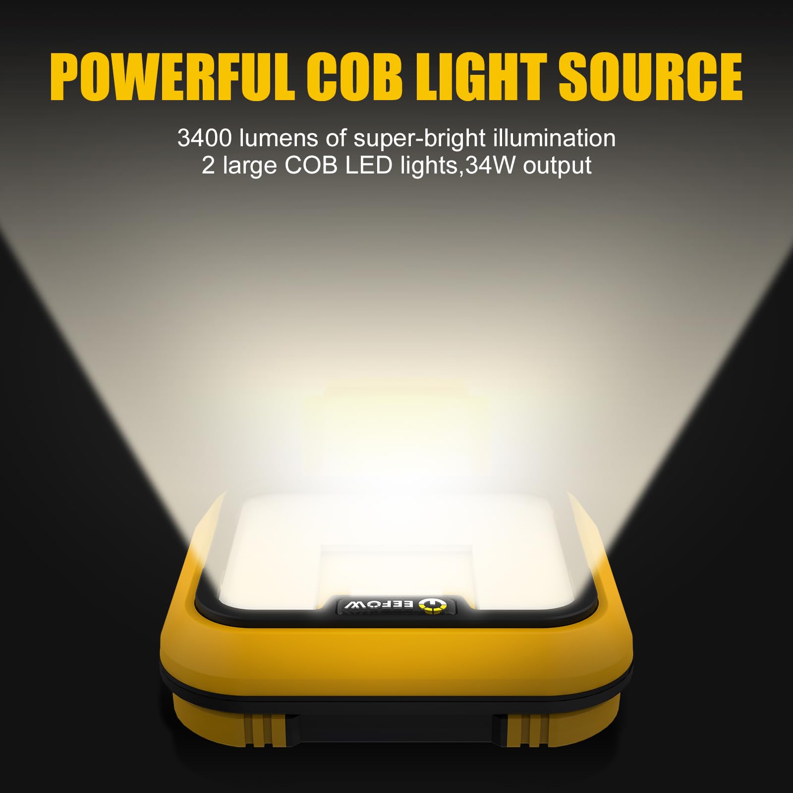 EEFOW work light showing Dewalt battery compatibility for cordless power