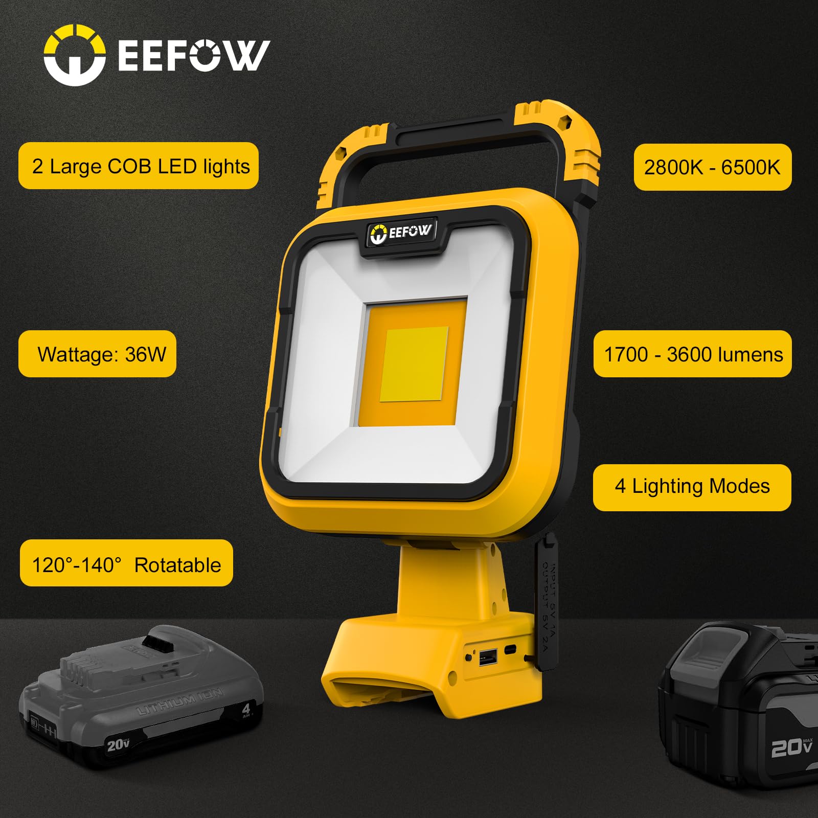 EEFOW work light with four modes in cool and warm options