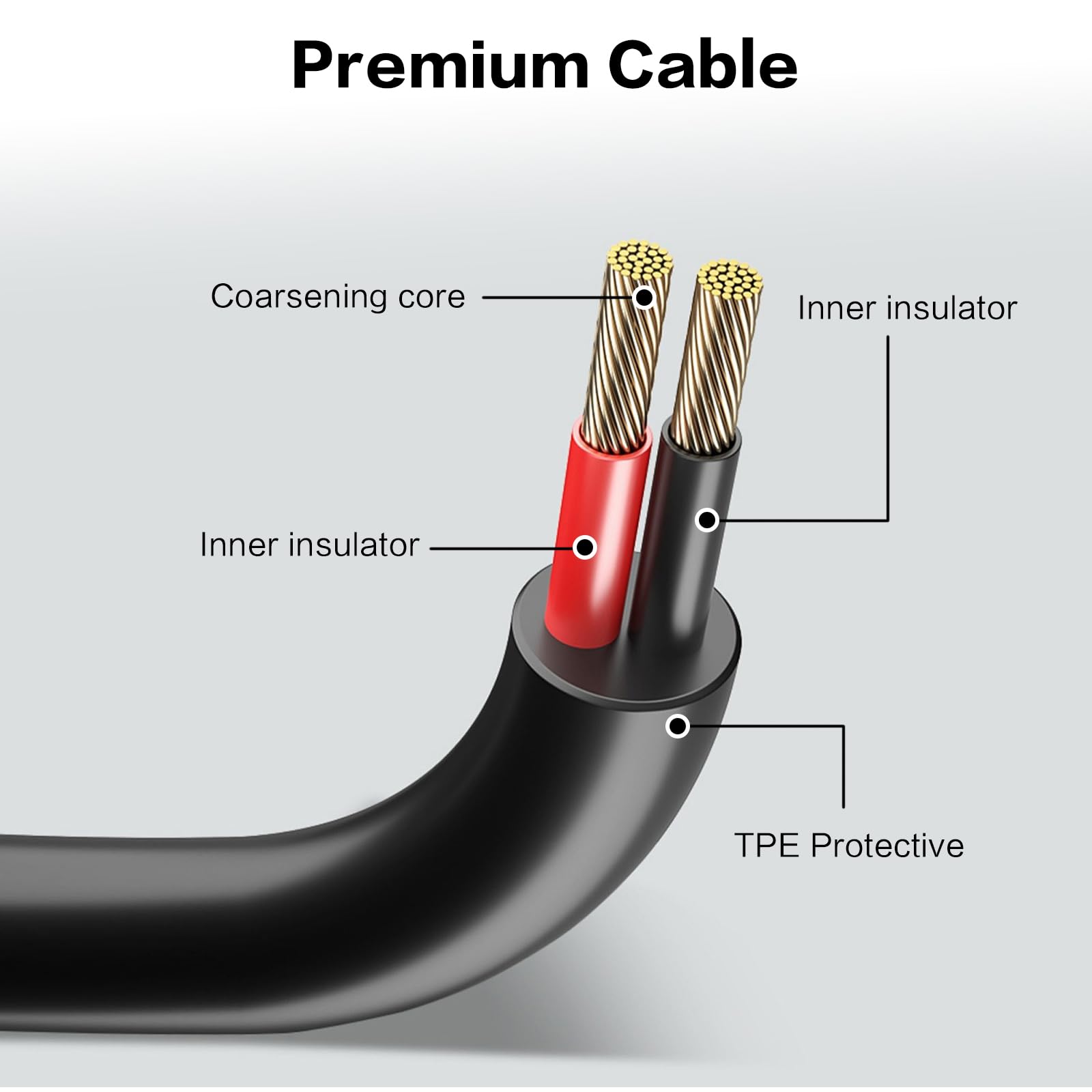eeTao 42V charger cable assembly, left view, universal 100-240V input for worldwide use.