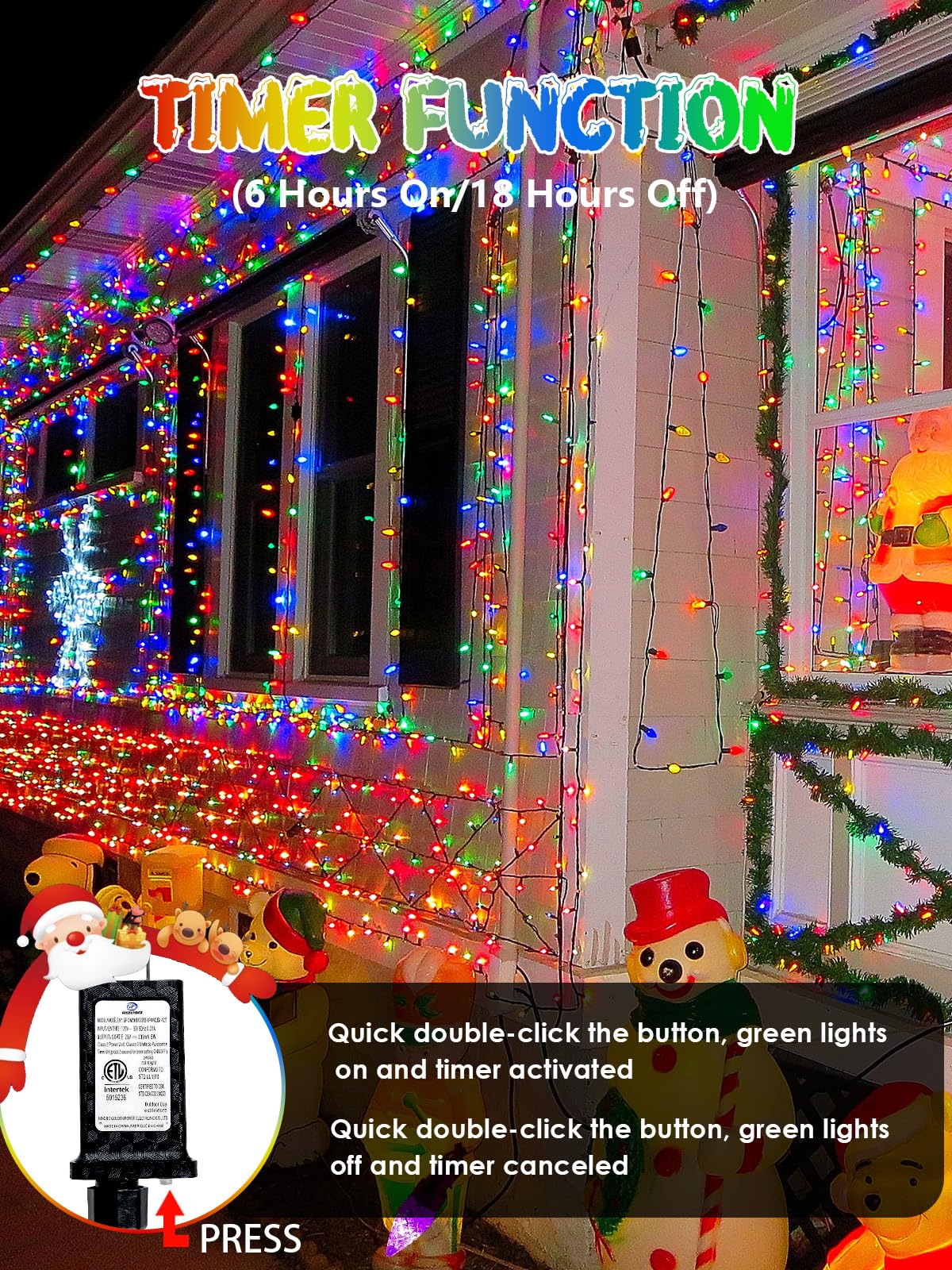 EEW multicolor fairy lights add festive color to trees, roofs, and gardens.