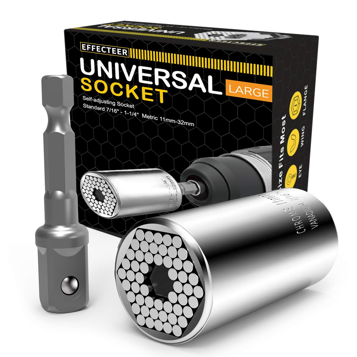 EFFECTEER Universal Socket auto-adjusts to sizes for quick fixes.