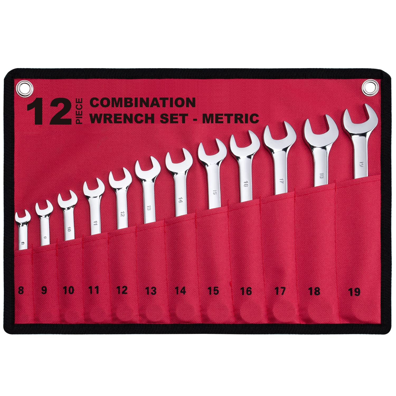 EFFICERE 12-piece metric wrench set in roll-up pouch for easy transport