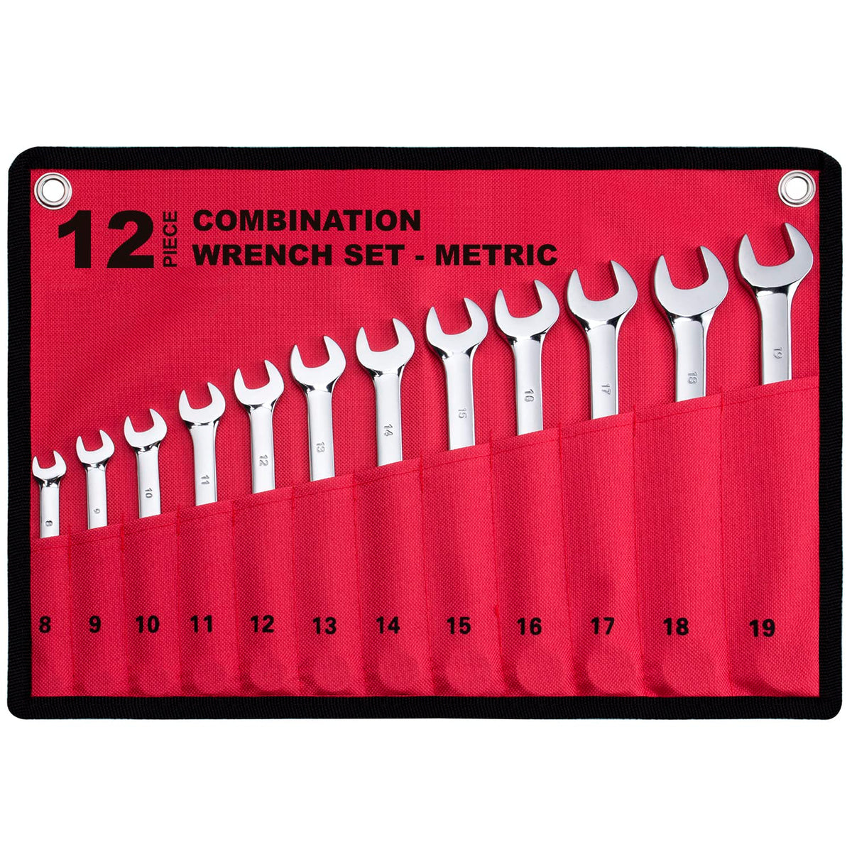 EFFICERE 12-piece metric wrench set in roll-up pouch for easy transport