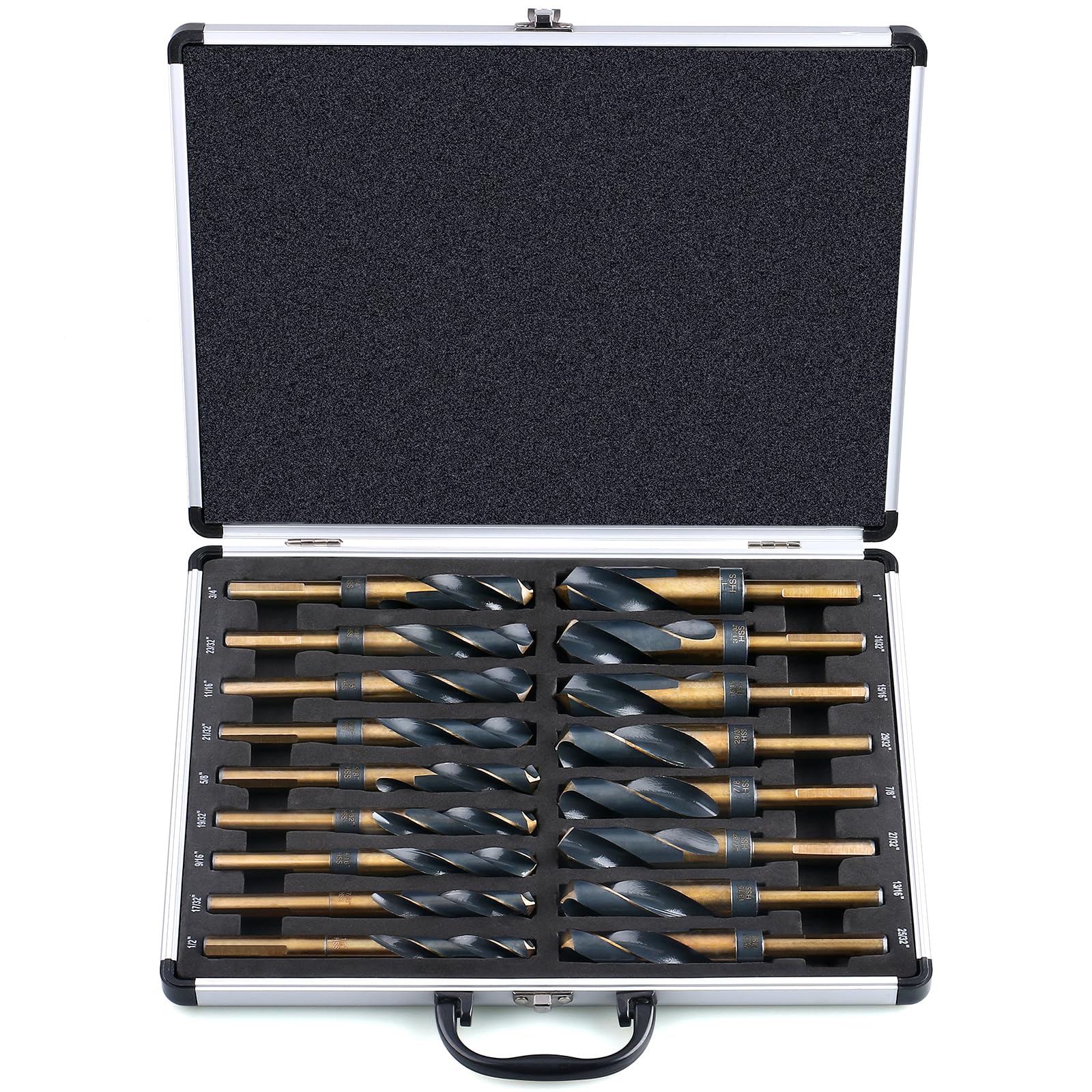 EFFICERE 17-piece large-diameter drill bits in case for organized drilling.