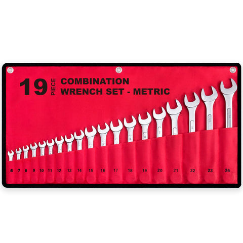 EFFICERE 19-piece metric wrench set in roll-up pouch for organized tool storage