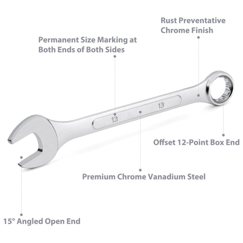 15-degree angled open end reduces swing in tight spaces for easier turning