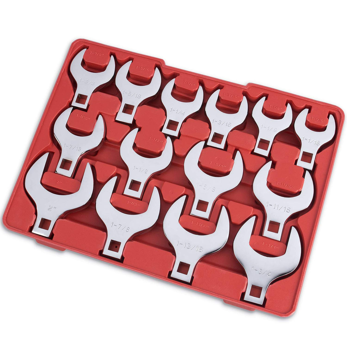 EFFICERE Crowfoot wrench set in a durable tray for quick organization.