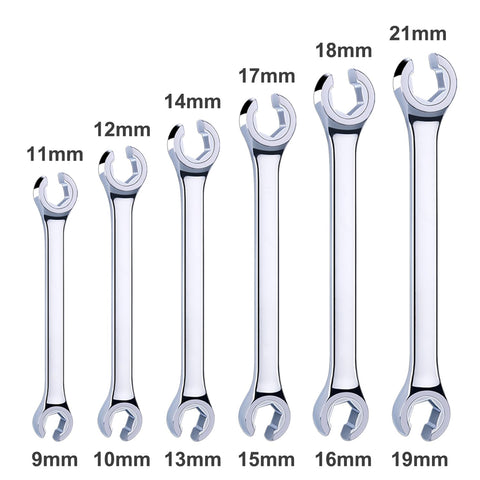 EFFICERE flare nut wrench set showing permanently stamped size markings