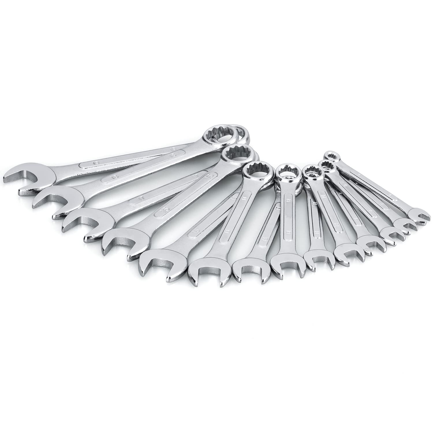 EFFICERE metric wrench sizes 6mm–19mm stamped for quick size identification.