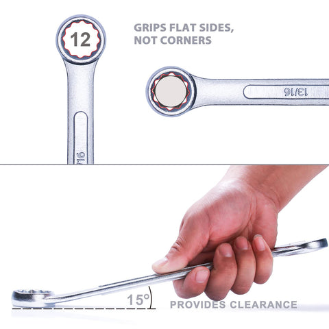 EFFICERE 12-point offset box end design provides clearance.