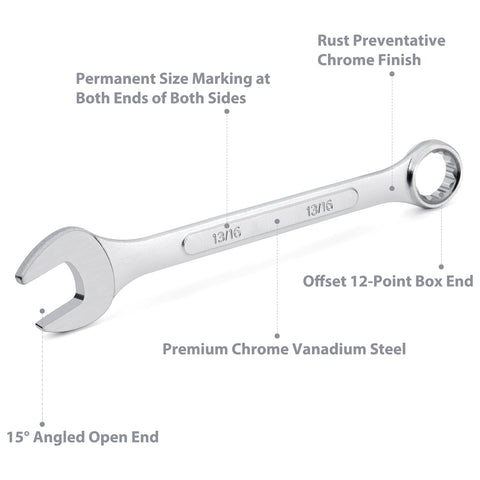 EFFICERE wrench with 15-degree open end for tight spaces.