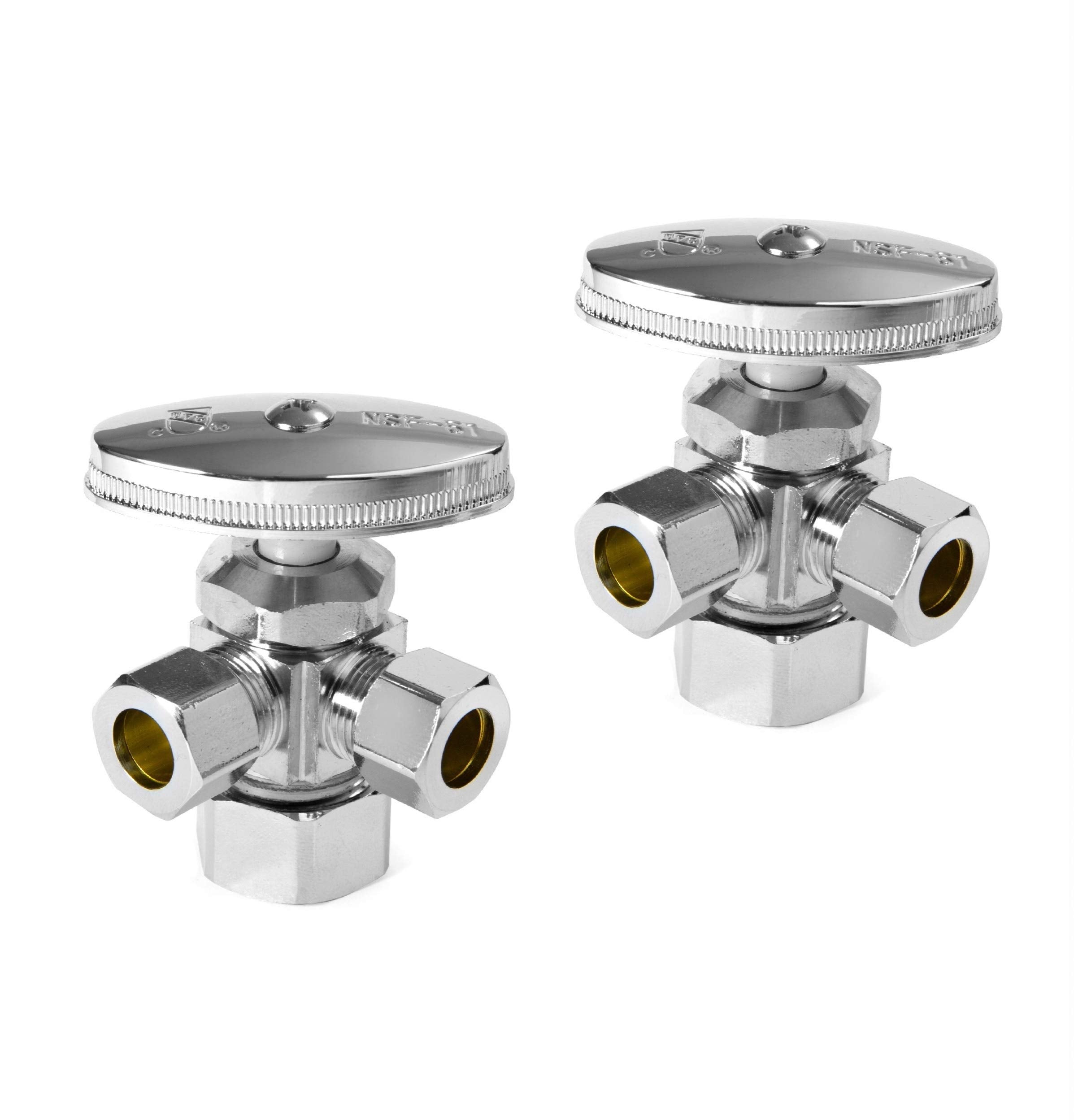EFIELD dual compression outlet angle stop valve pack for two fixtures, versatile shut-off option.