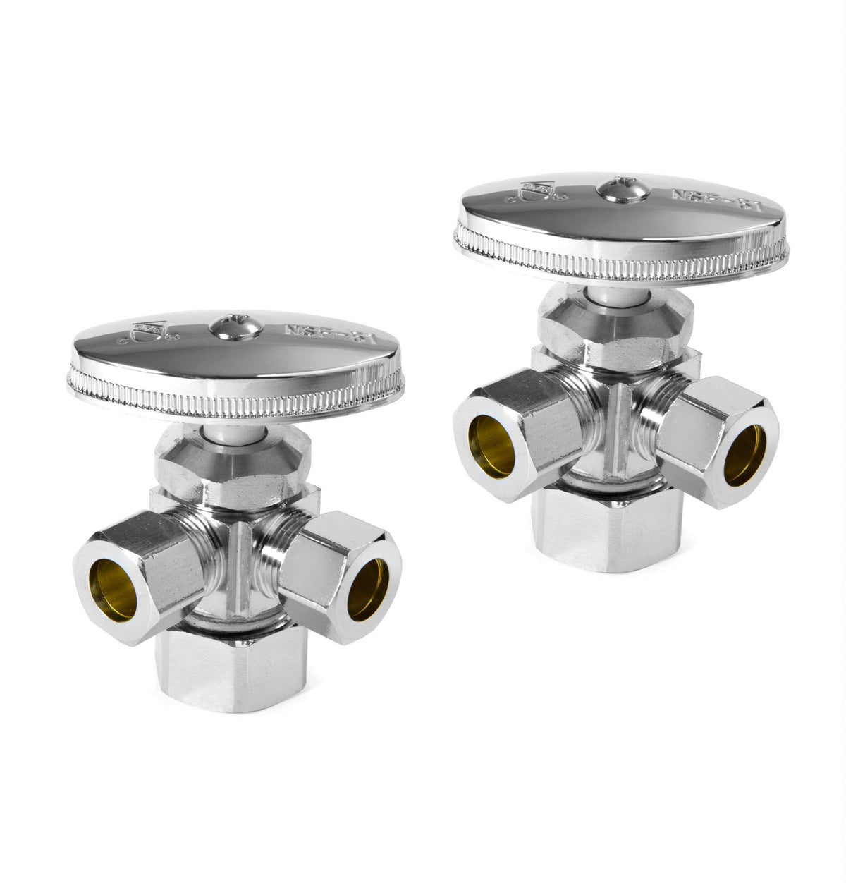 EFIELD dual compression outlet angle stop valve pack for two fixtures, versatile shut-off option.