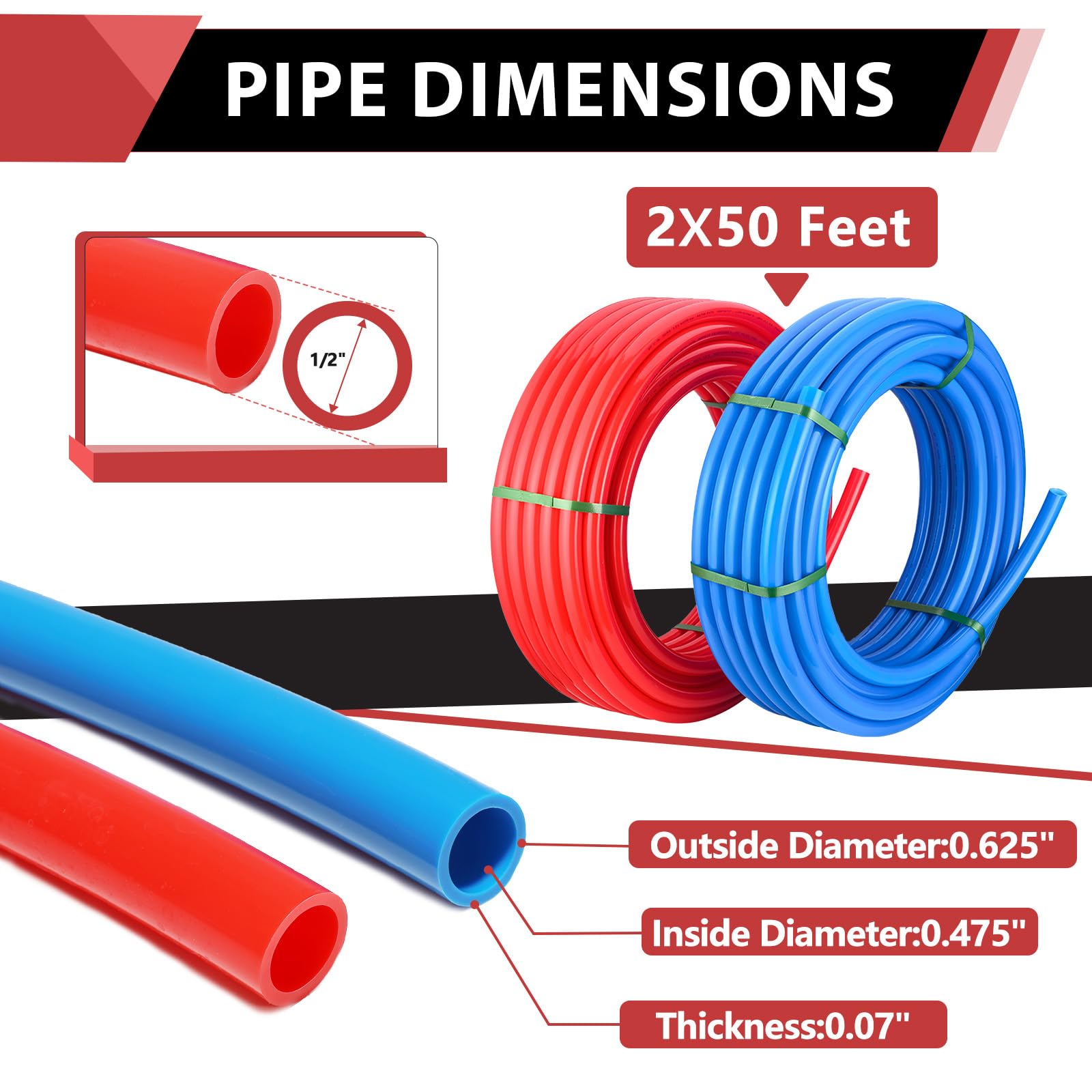 EFIELD PEX-B red 50ft tubing for hot water with clear identification