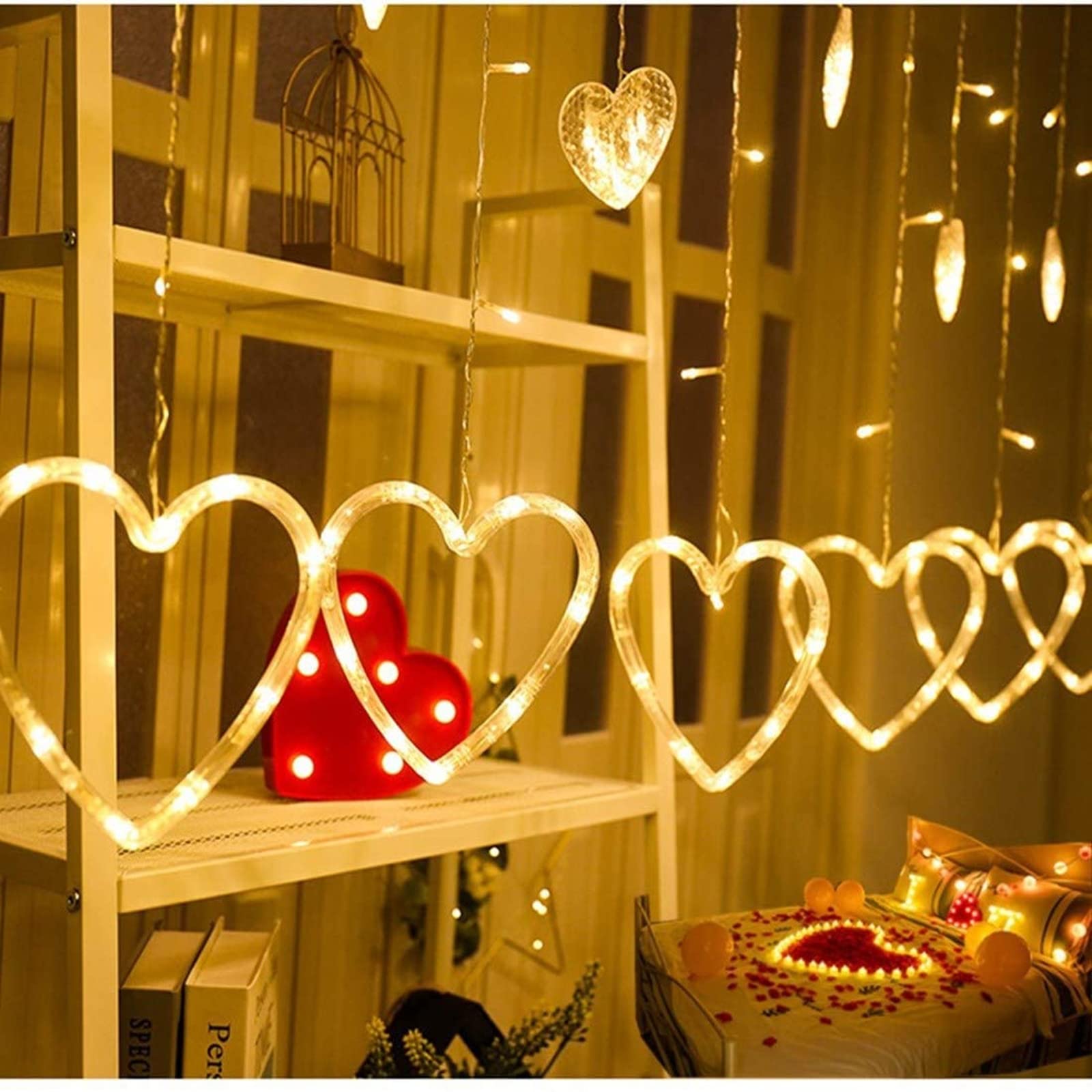 Efunly 12-heart curtain lights add romantic charm to windows and walls