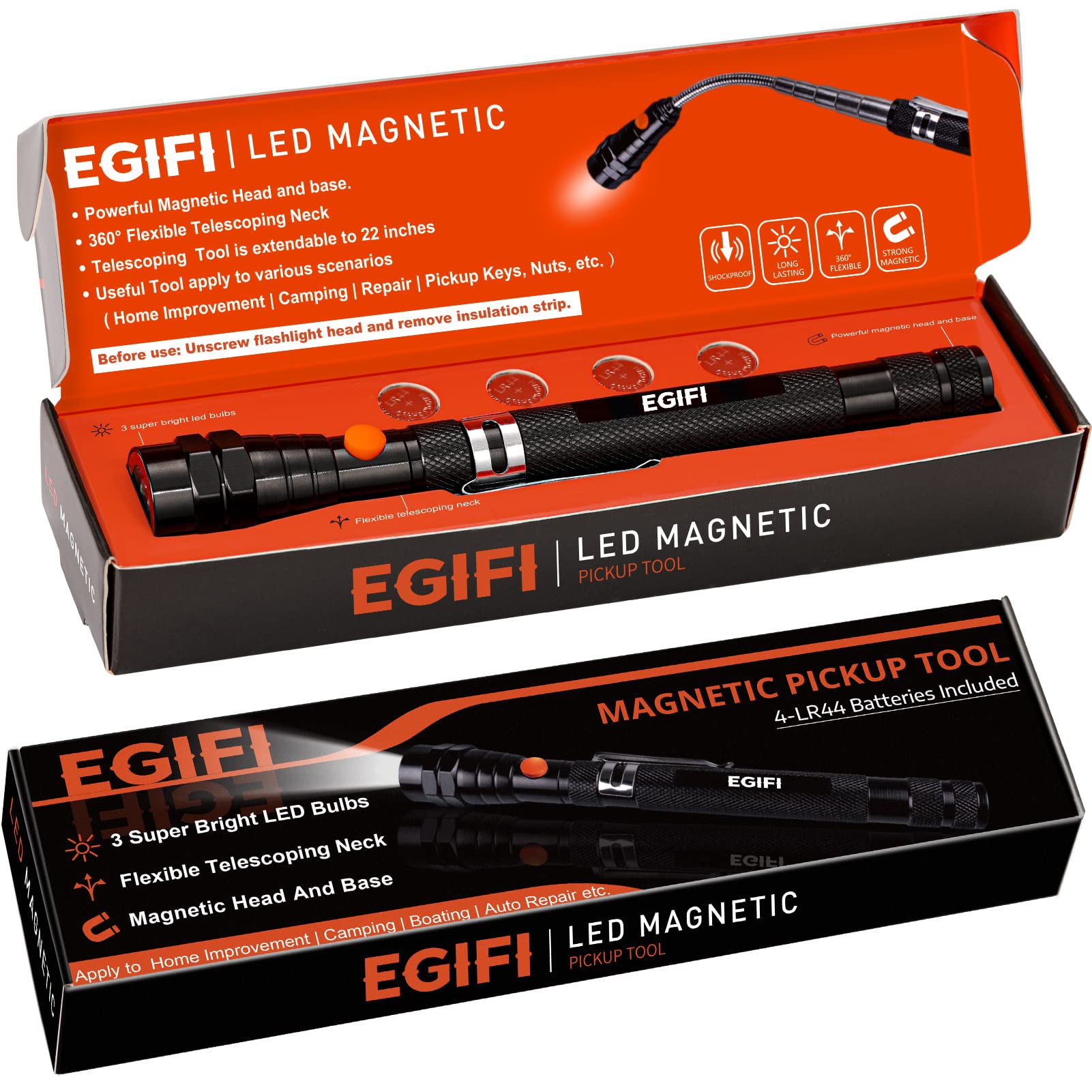 EGIFI LED magnetic pickup tool: extended length for hard-to-reach screws.