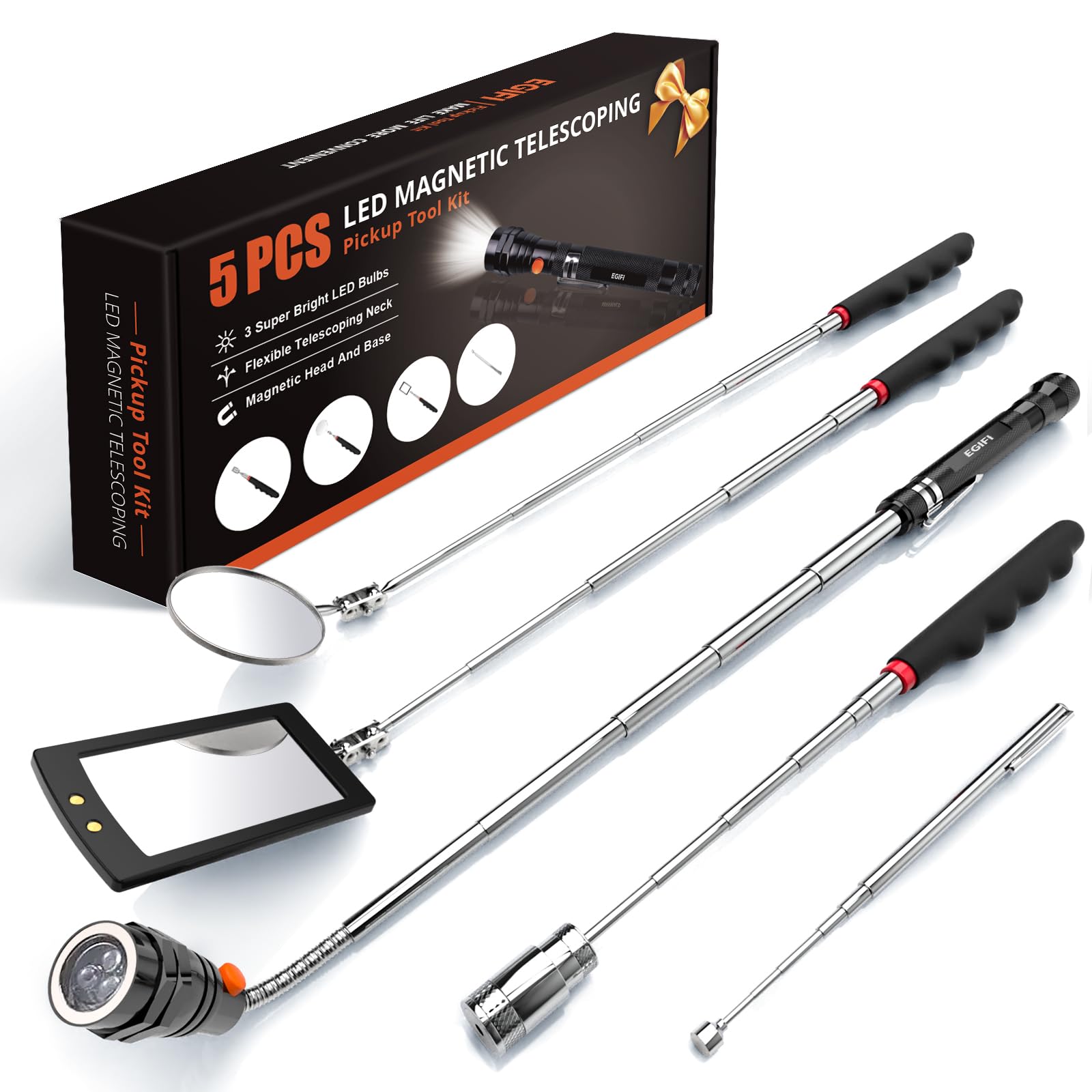 EGIFI telescoping magnetic pickup tool set reaches tight spaces to retrieve dropped parts