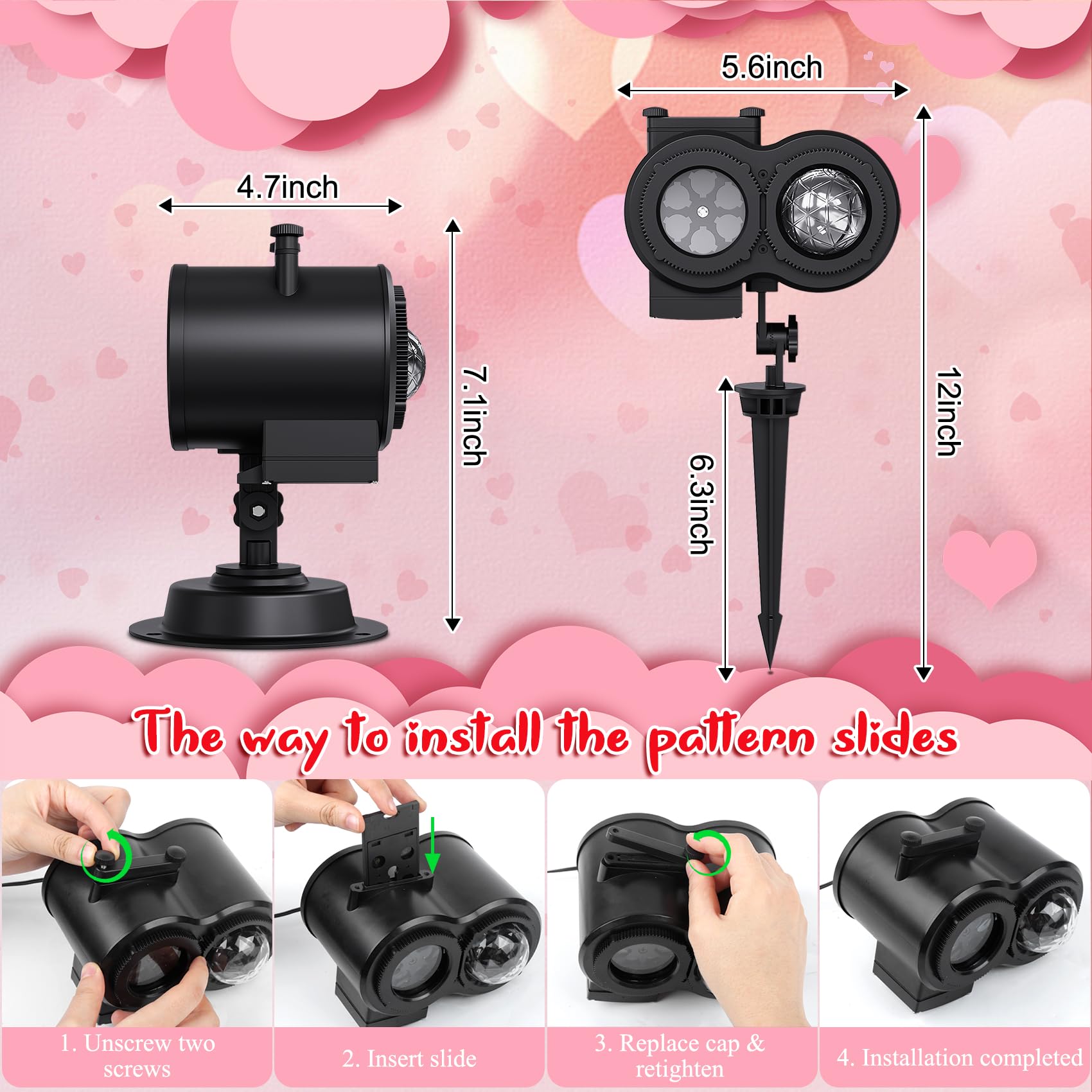 Eglagen Valentine's projector with ground stake enables versatile mounting.
