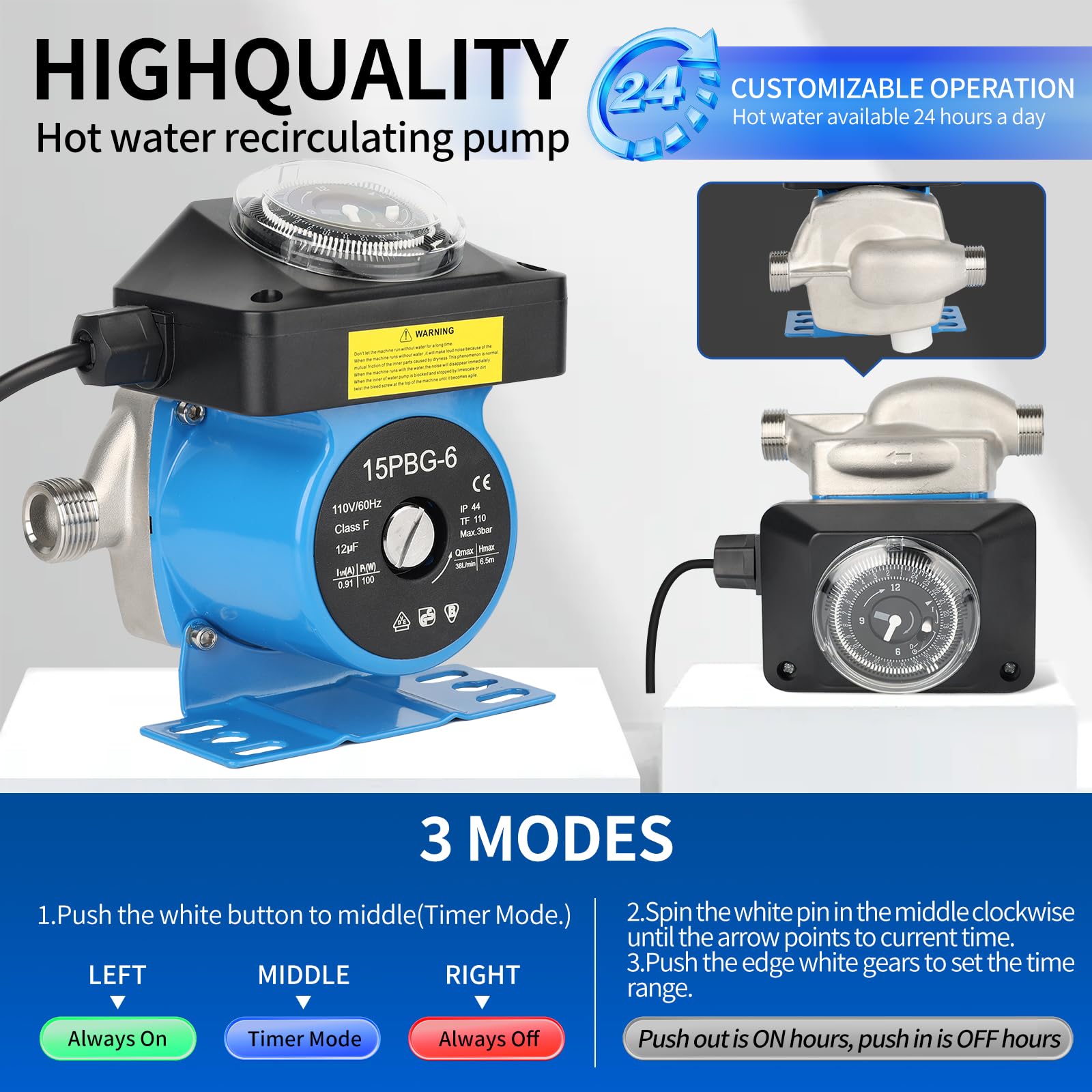 Egmiku pump and timer unit delivers quiet, programmable hot water control.