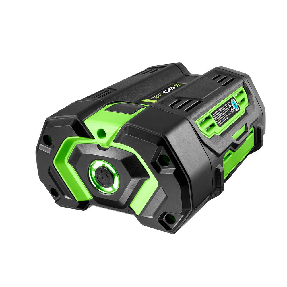 EGO Power+ BA2800T 56V 5.0Ah battery with fuel gauge showing remaining power.