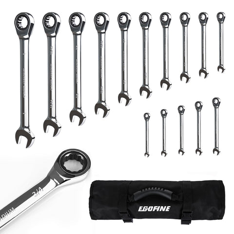 Egofine 15-piece SAE ratcheting wrenches set for versatile automotive tasks