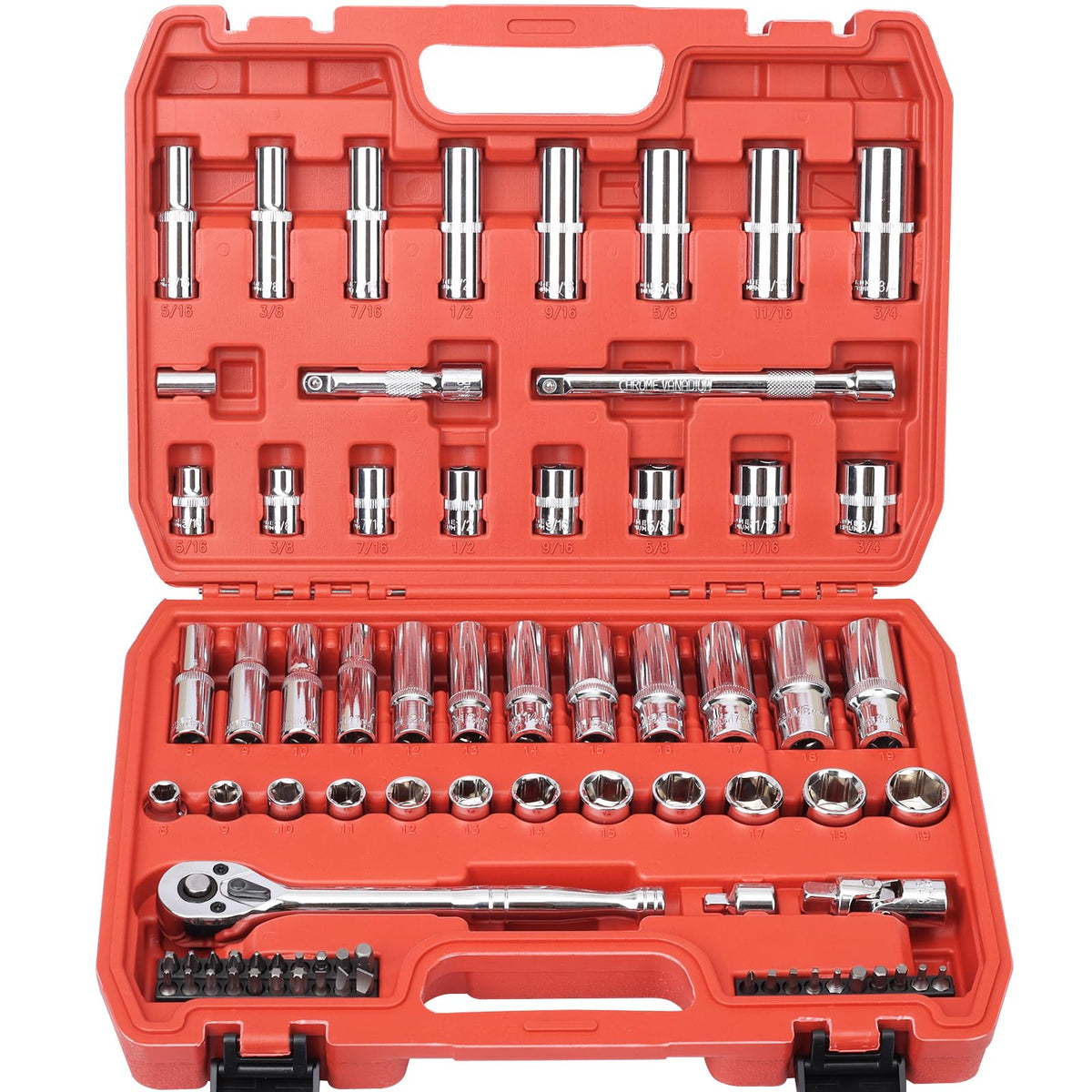 Egofine 3/8-inch drive socket set in case, organized for quick access