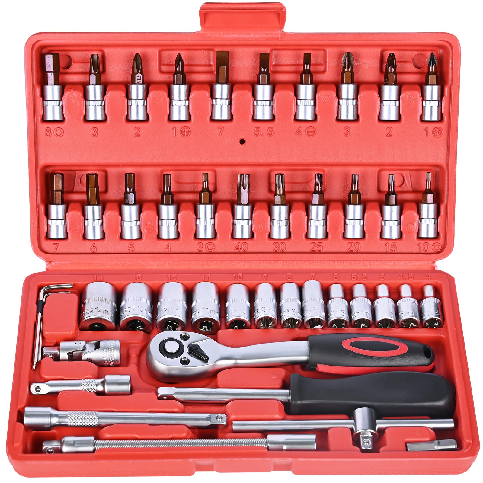 Egofine 46-piece socket set with ratchet for auto repair