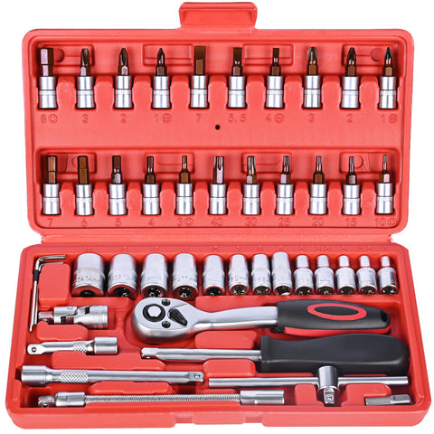 Egofine 46-piece socket set with ratchet for auto repair