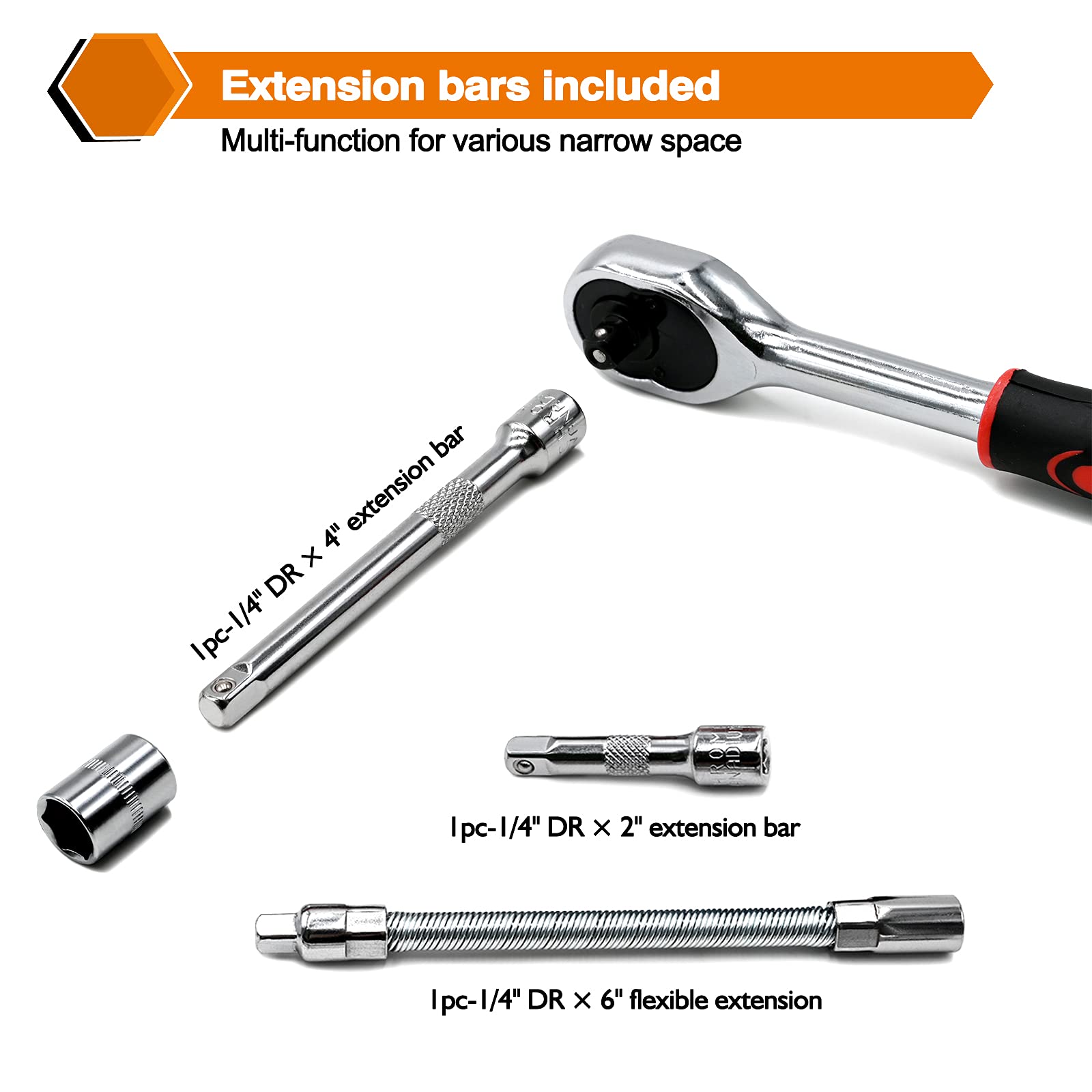 Egofine universal joint enables flexible access in awkward angles.