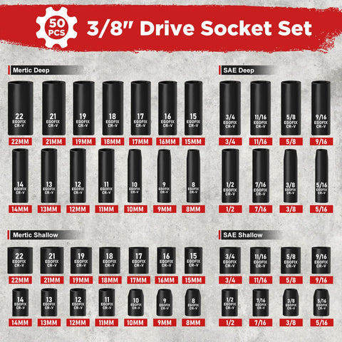 EGOFIX 3/8 drive ratchet with 72 teeth for smooth tightening.