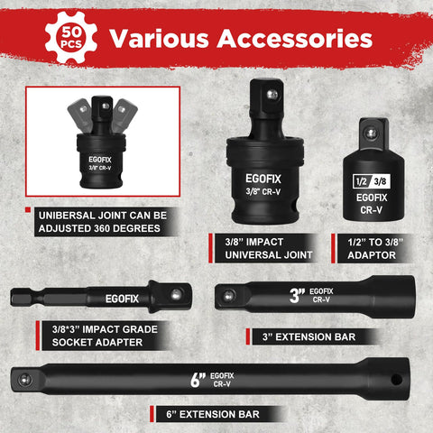 EGOFIX metric sockets range 8–22 mm for versatile bolts.