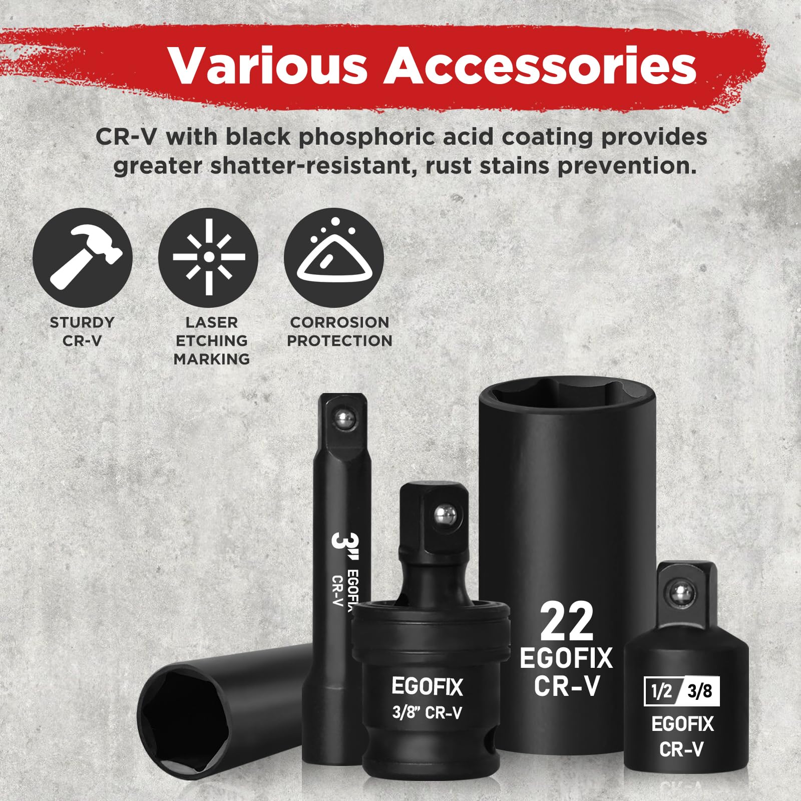 EGOFIX SAE sockets cover common imperial sizes from 5/16 to 3/4 inch.