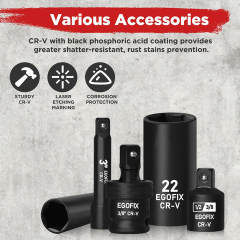 EGOFIX SAE sockets cover common imperial sizes from 5/16 to 3/4 inch.