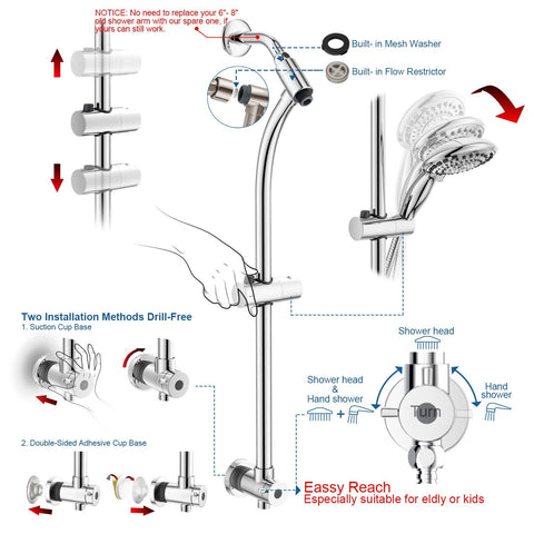 Egretshower 5-setting handheld head with clear dial and large spray face