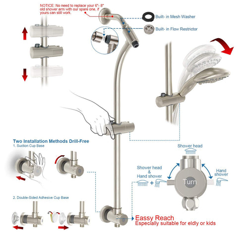 Egretshower 5-setting handheld showerhead offers versatile massage and rainfall modes for spa-like showers.