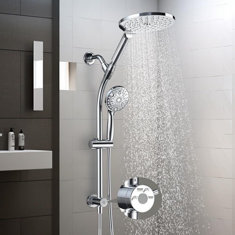 EgretShower 7.5-inch rotatable dual shower head with handheld for family comfort