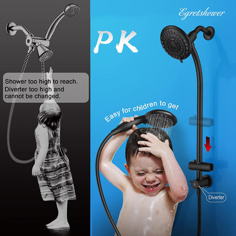 Egretshower adjustable slider bar lets you set height and angle easily.