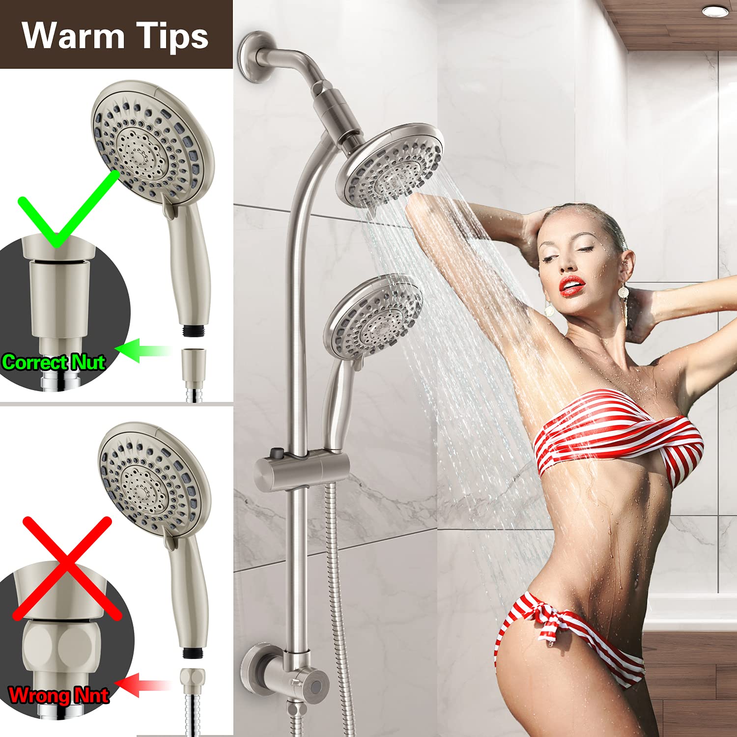 Egretshower anti-clogging nozzles resist mineral buildup for consistent spray.