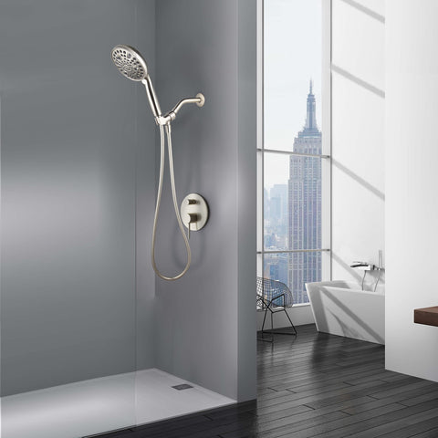 Egretshower brushed nickel finish resists rust and stays sleek.