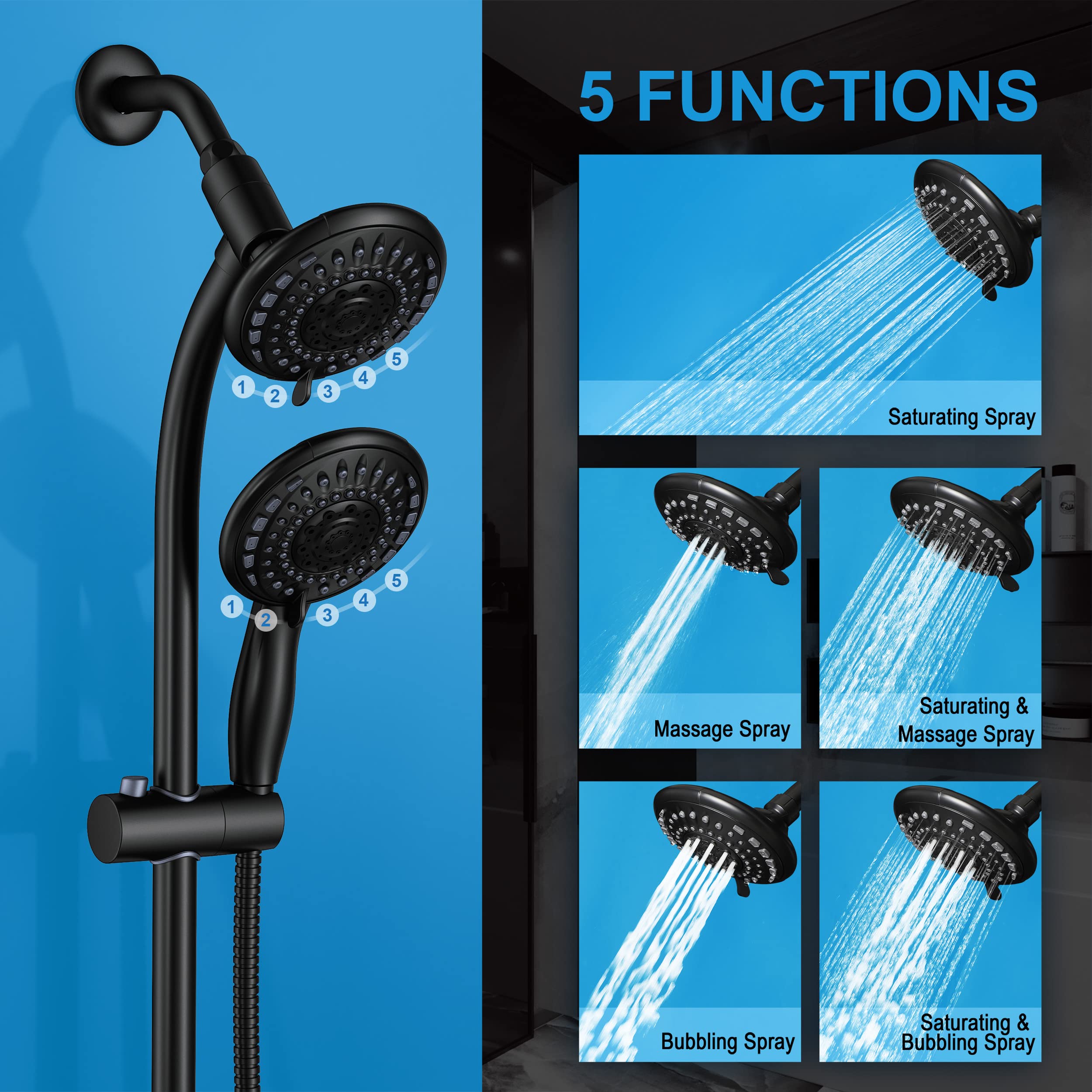 Egretshower five-setting handheld showerhead offers versatile spray options.