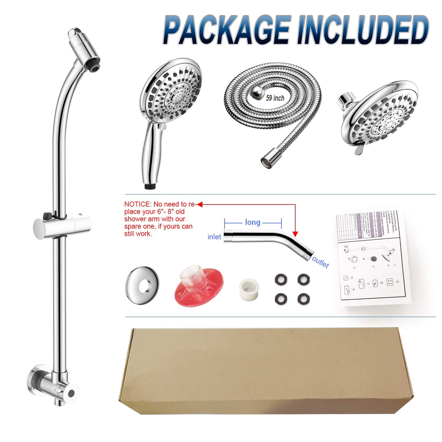 Egretshower polished chrome finish on showerhead and bar
