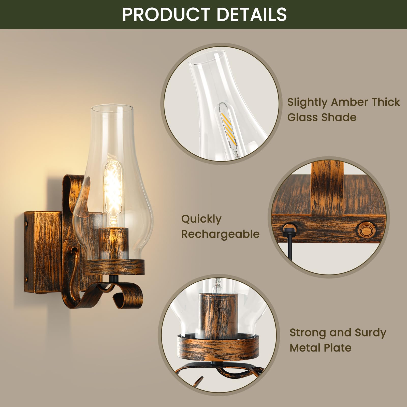 EIDEARAY 7800mAh rechargeable battery powers sconces when needed.