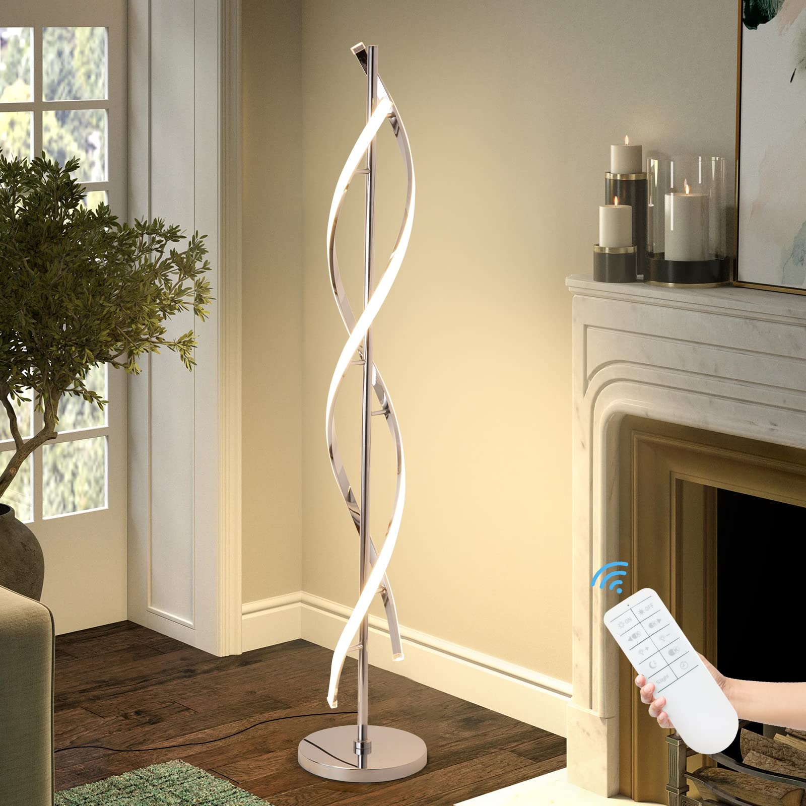 EIDEARAY sixty-inch tall spiral lamp adds modern height to a room