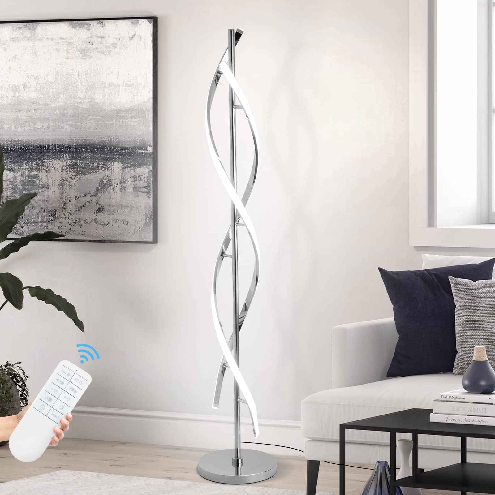 EIDEARAY floor lamp with spiral chrome design enhances living room ambiance