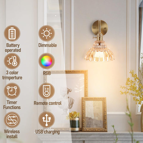 EIDEARAY remote-controlled sconce displaying dimming and color options