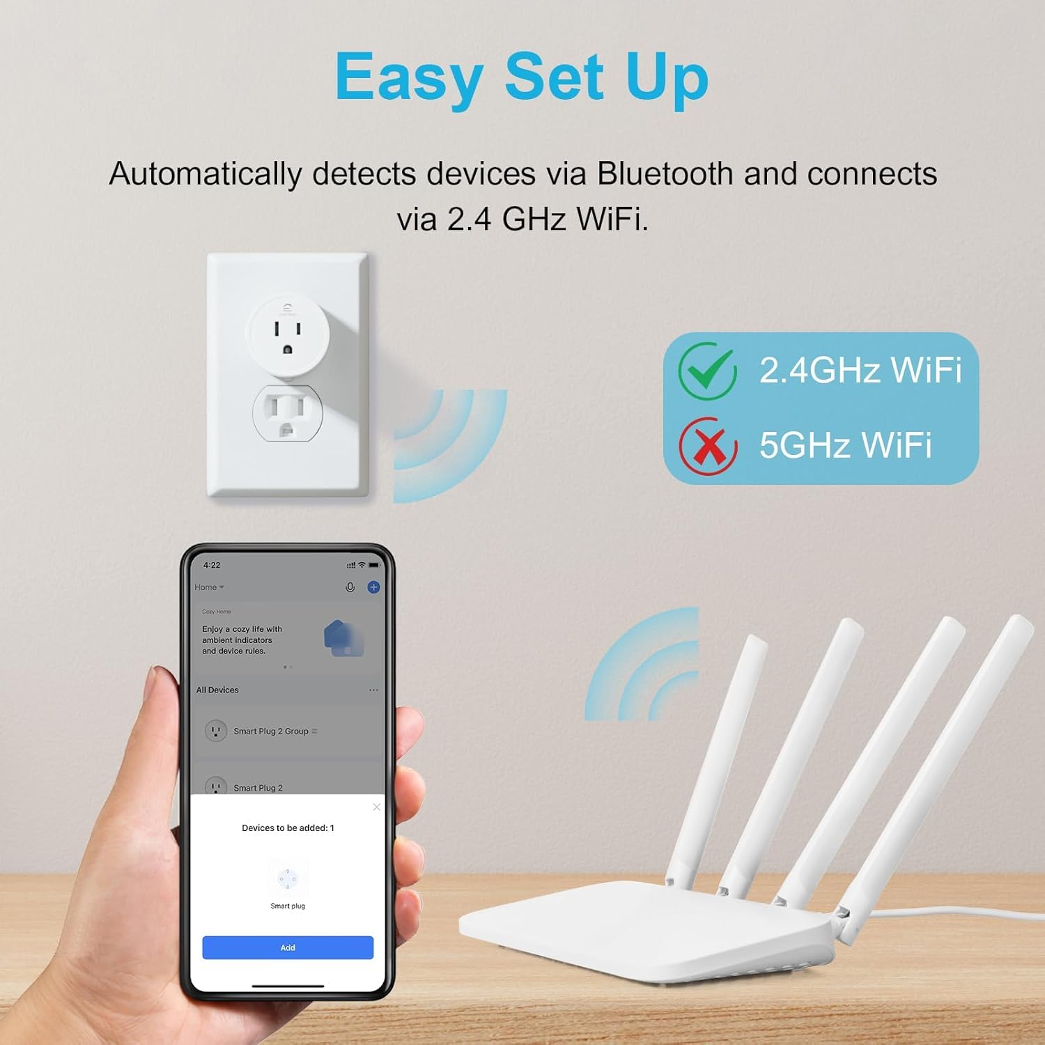 EIGHTREE Smart Plug in use powering a lamp, demonstrating remote operation.