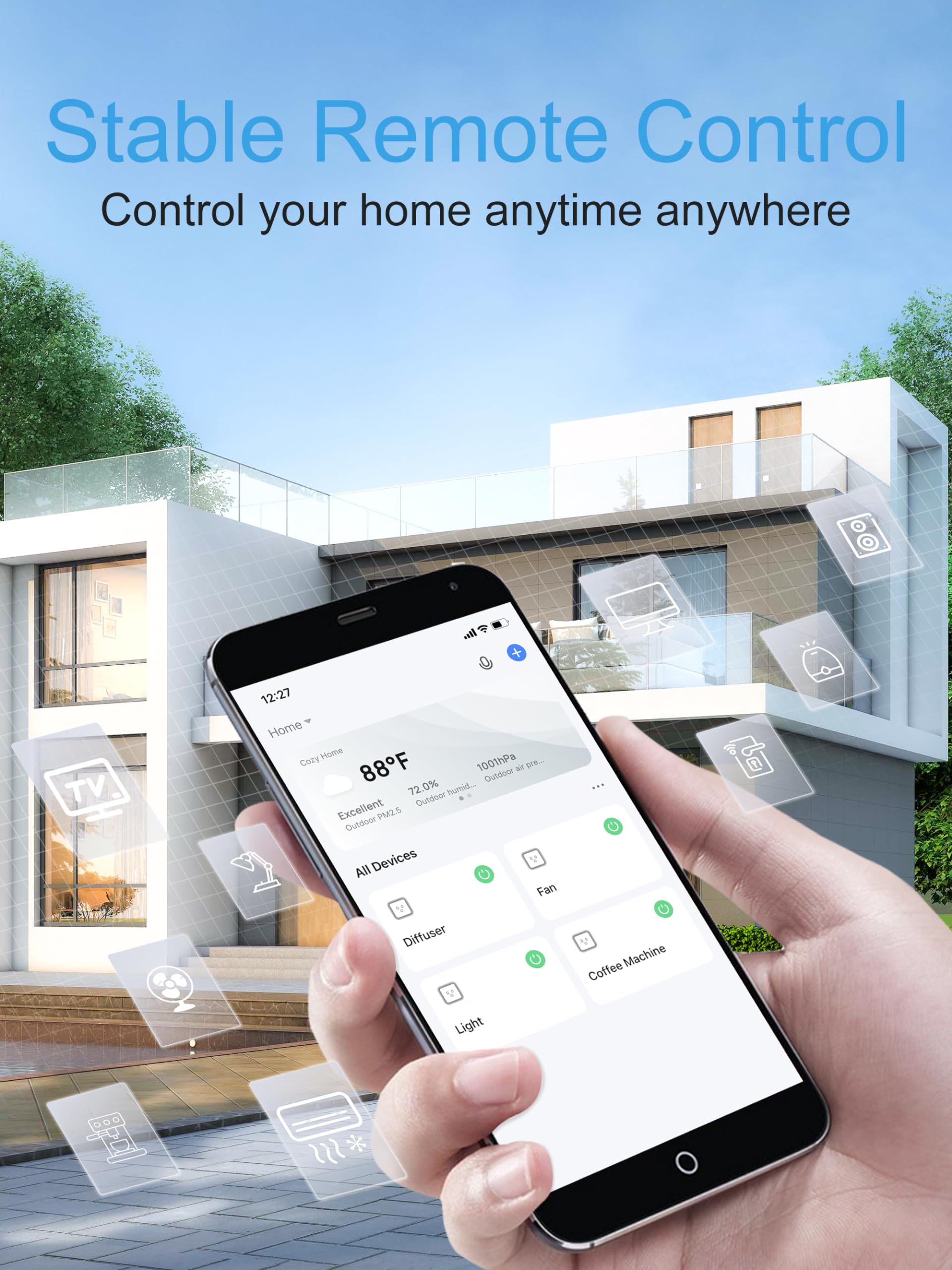 EIGHTREE Smart Plug group control feature for managing multiple outlets together.
