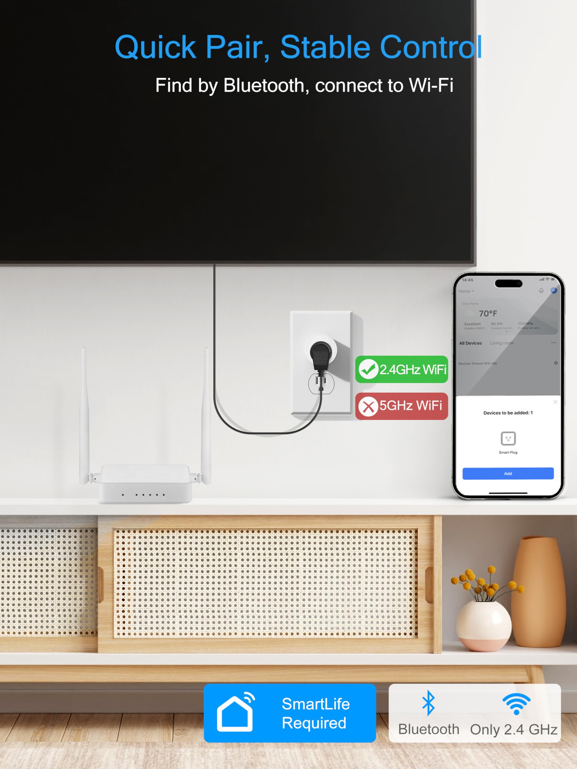 Eightree 15A Smart Plug side view for compact desk setups.